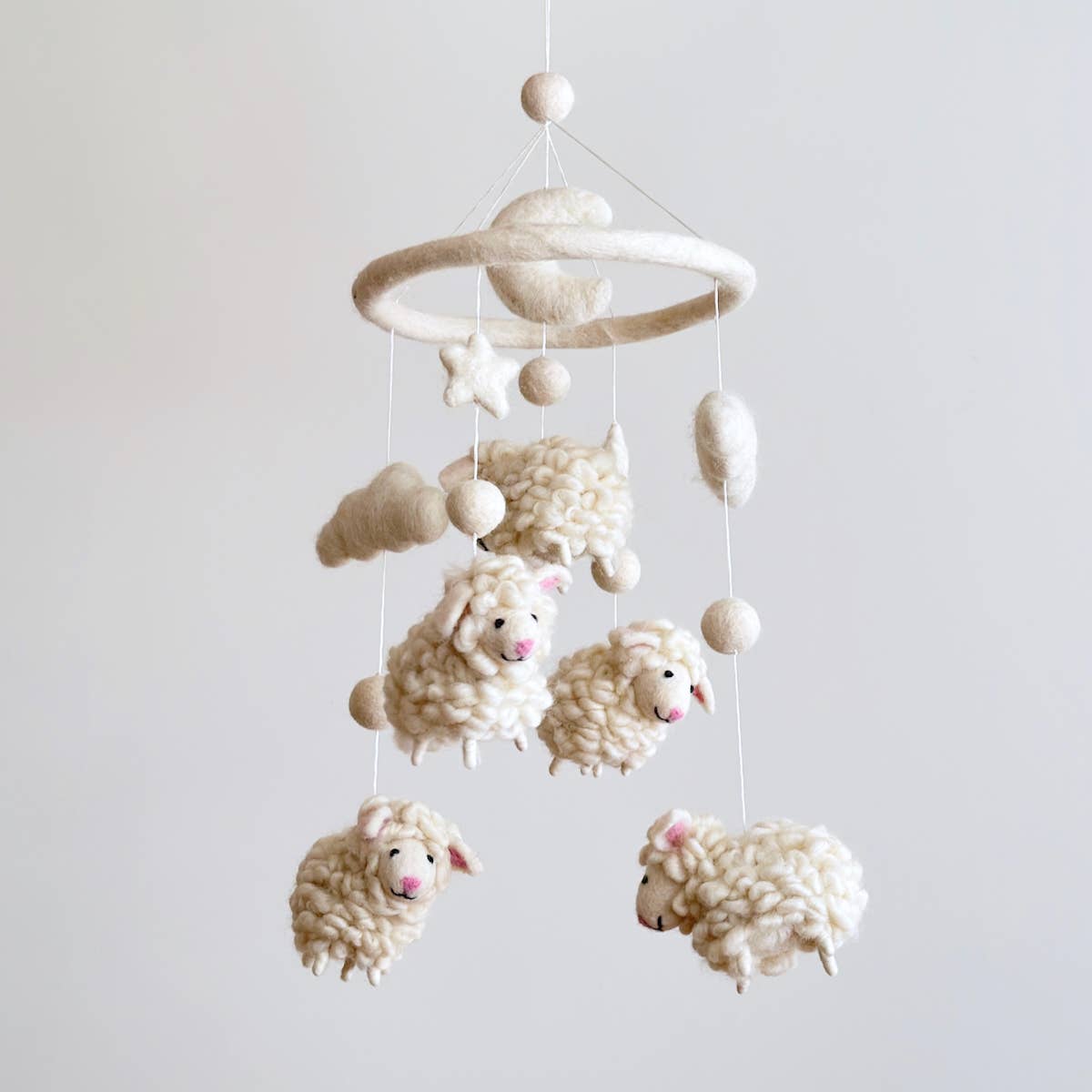 Felt Baby Mobile - Fluffy Sheep: White