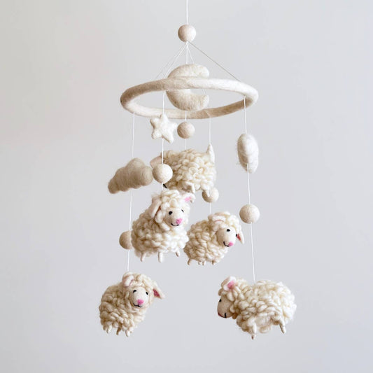 Felt Baby Mobile - Fluffy Sheep: White