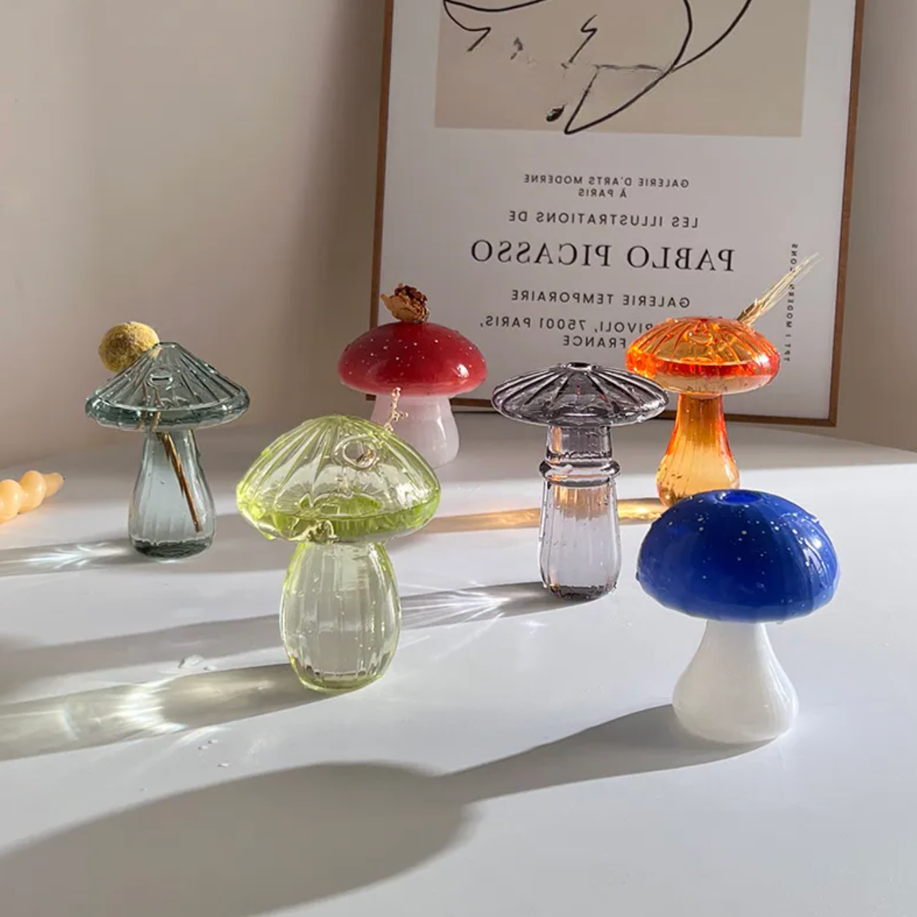 Mini Glass Mushroom Bud Vase: Blue