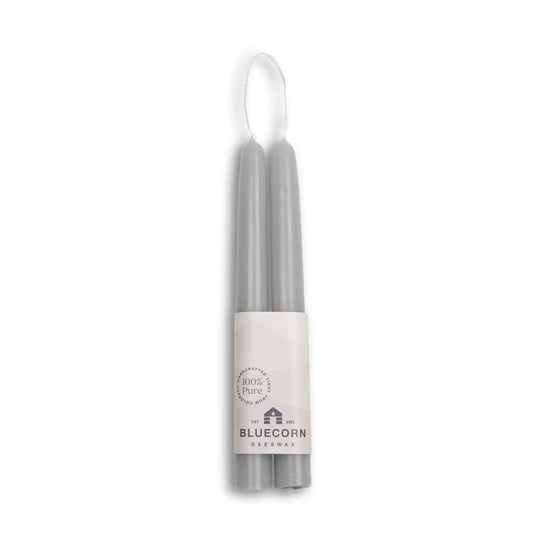 Pair of Hand-Dipped Beeswax Taper Candles: 8" / Dove Gray