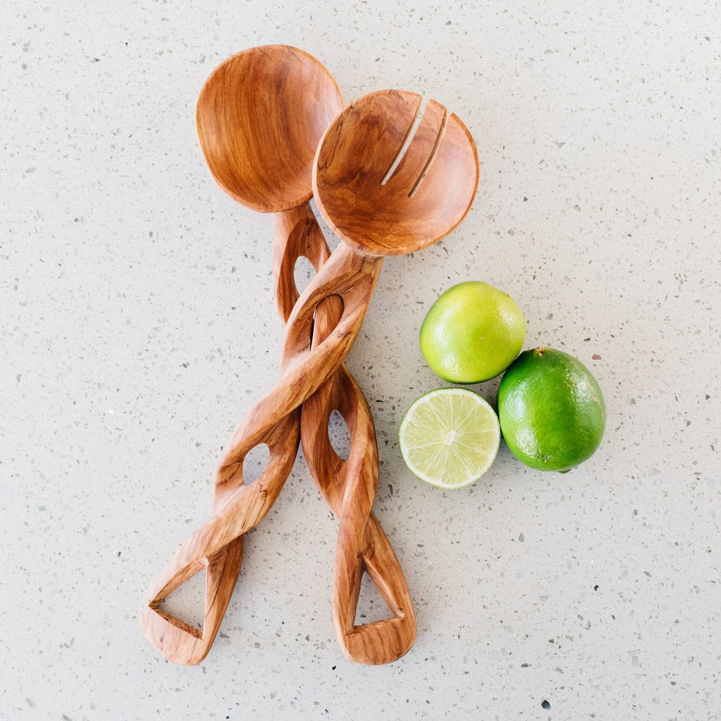 Olivewood Twisted Salad Serving Set Spoons