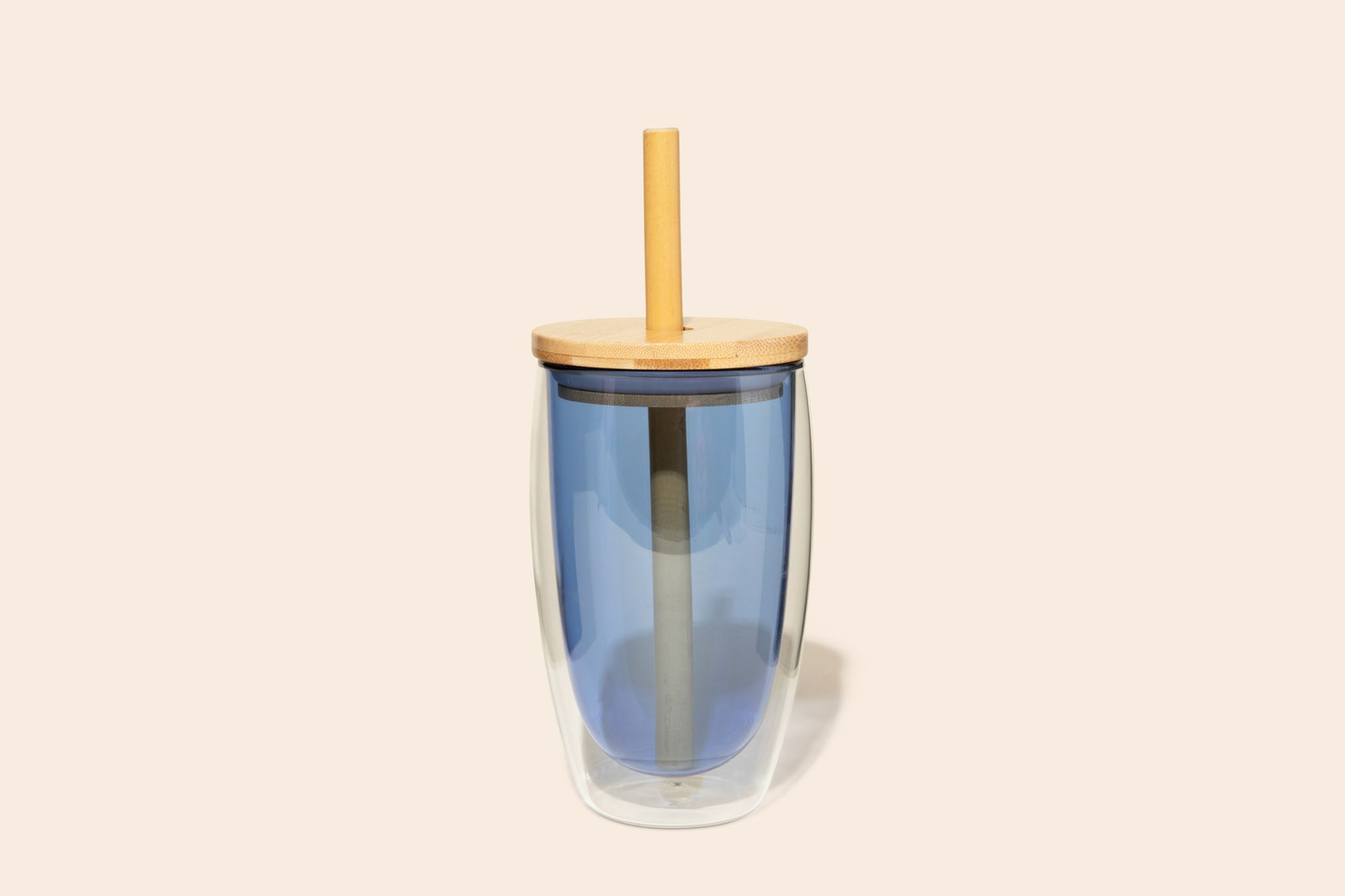 Reusable Glass Tumbler Cup + Bamboo Straw: Green
