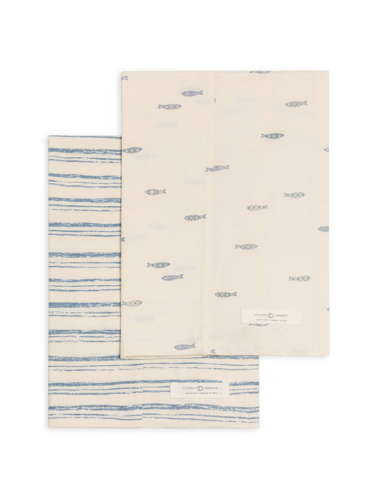 Organic Baby Burp Cloth (2-pack) - Wave Stripe + Fish