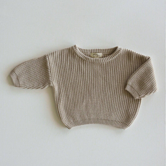 Organic Chunky Knit Sweater: Linen / 6-9M