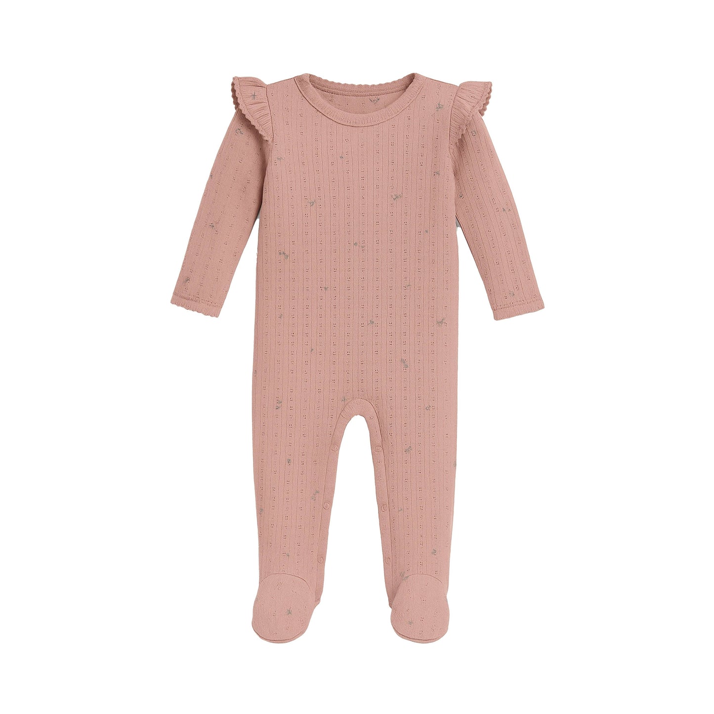Addy Brushed Back Pointelle Flutter Sleeve Footed Romper