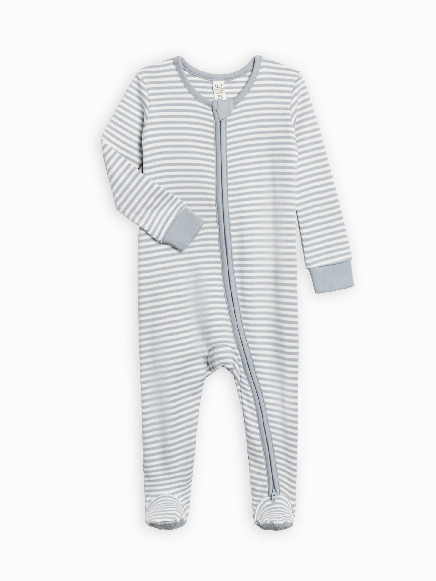 Organic Baby Peyton Zipper Sleeper - Mist Stripe: NB