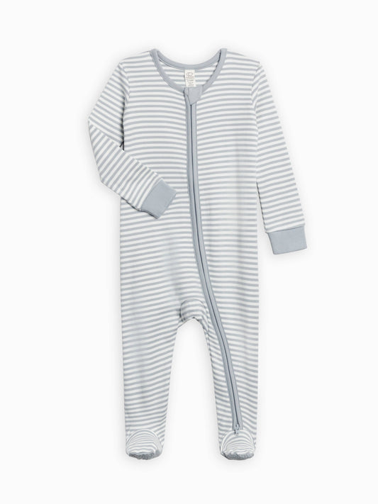 Organic Baby Peyton Zipper Sleeper - Mist Stripe: 3-6M