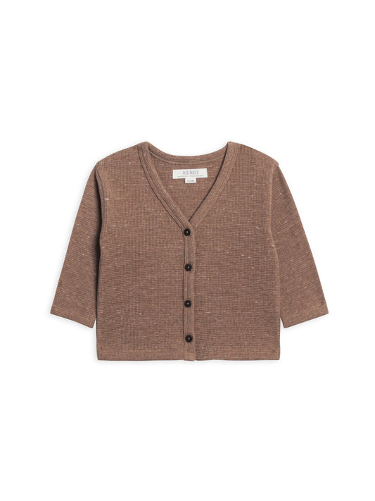 Wells Waffle Knit Button Cardigan - Heather Mocha: 2T