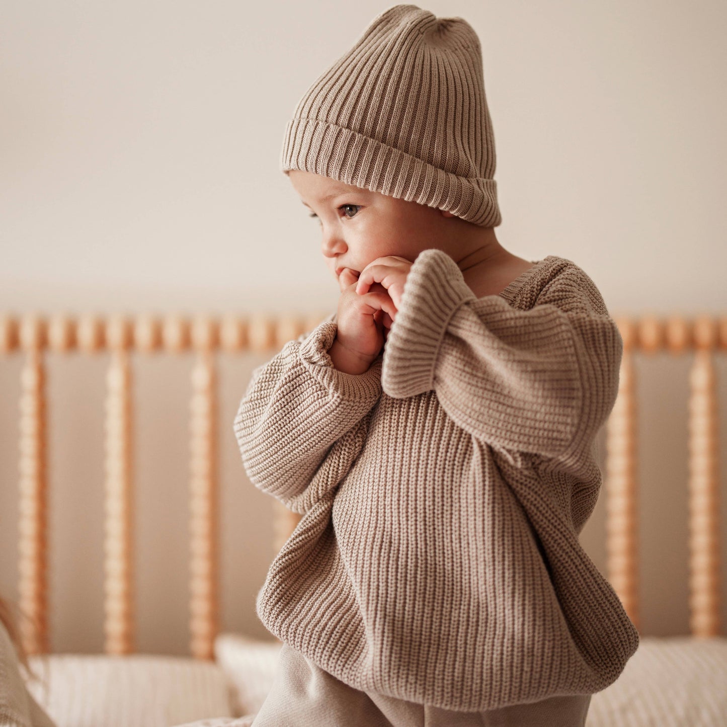 Organic Chunky Knit Sweater: Linen / 3-6M