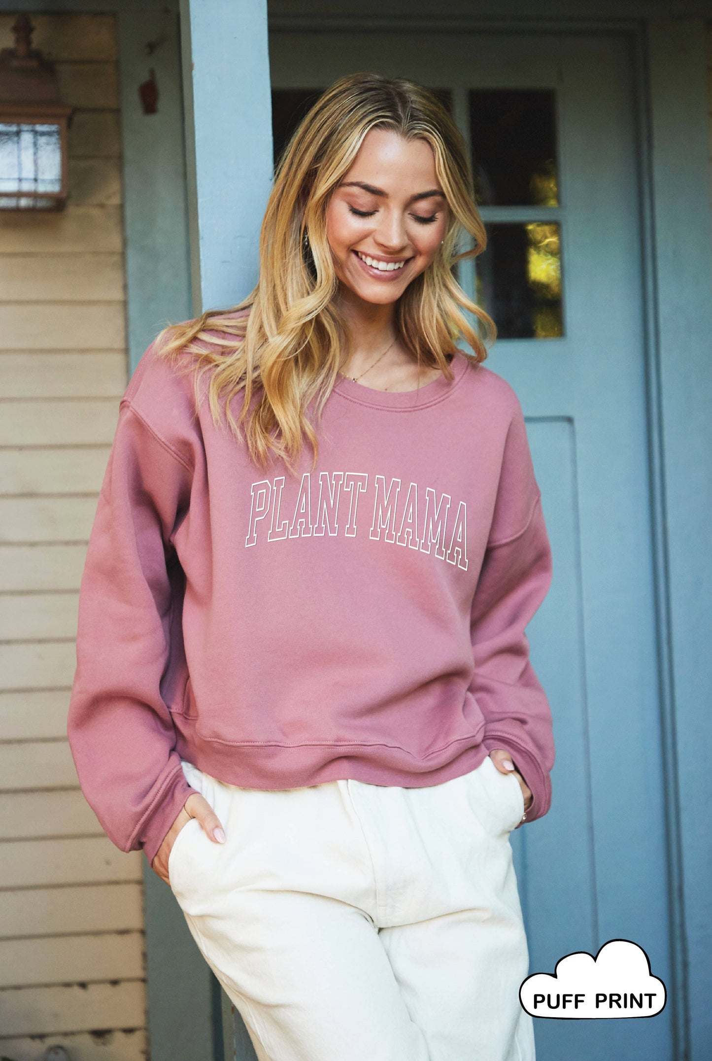 PLANT MAMA PUFF PRINT Mid Graphic Sweatshirt: HEATHER DUST / M