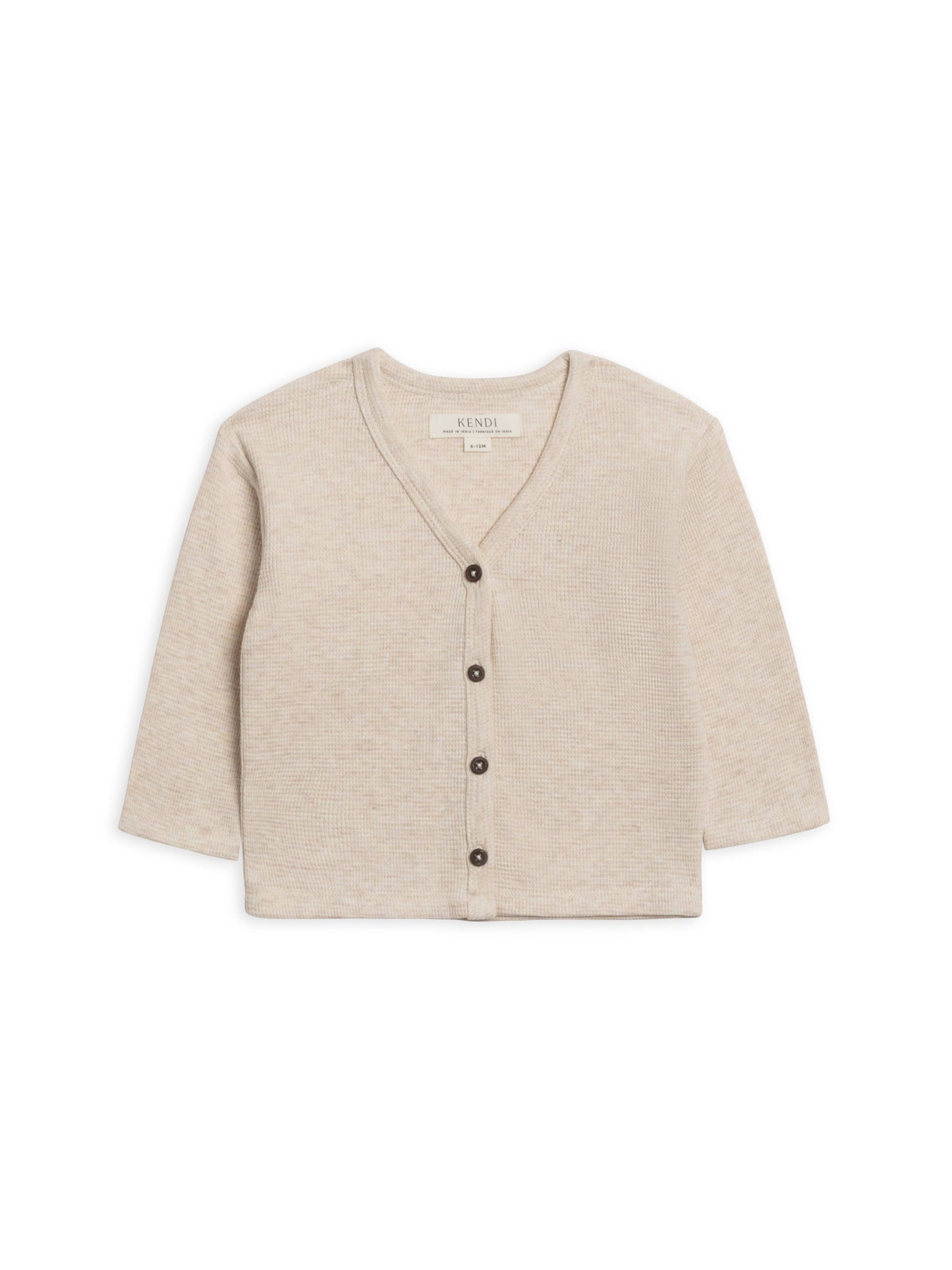 Wells Waffle Knit Button Cardigan - Heather Oat: 18-24M