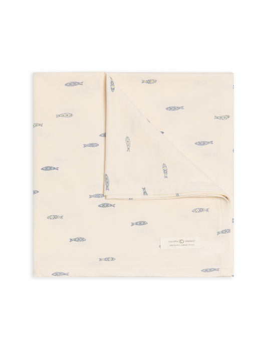 Organic Baby Swaddle Blanket - Fish / Marino + Rain