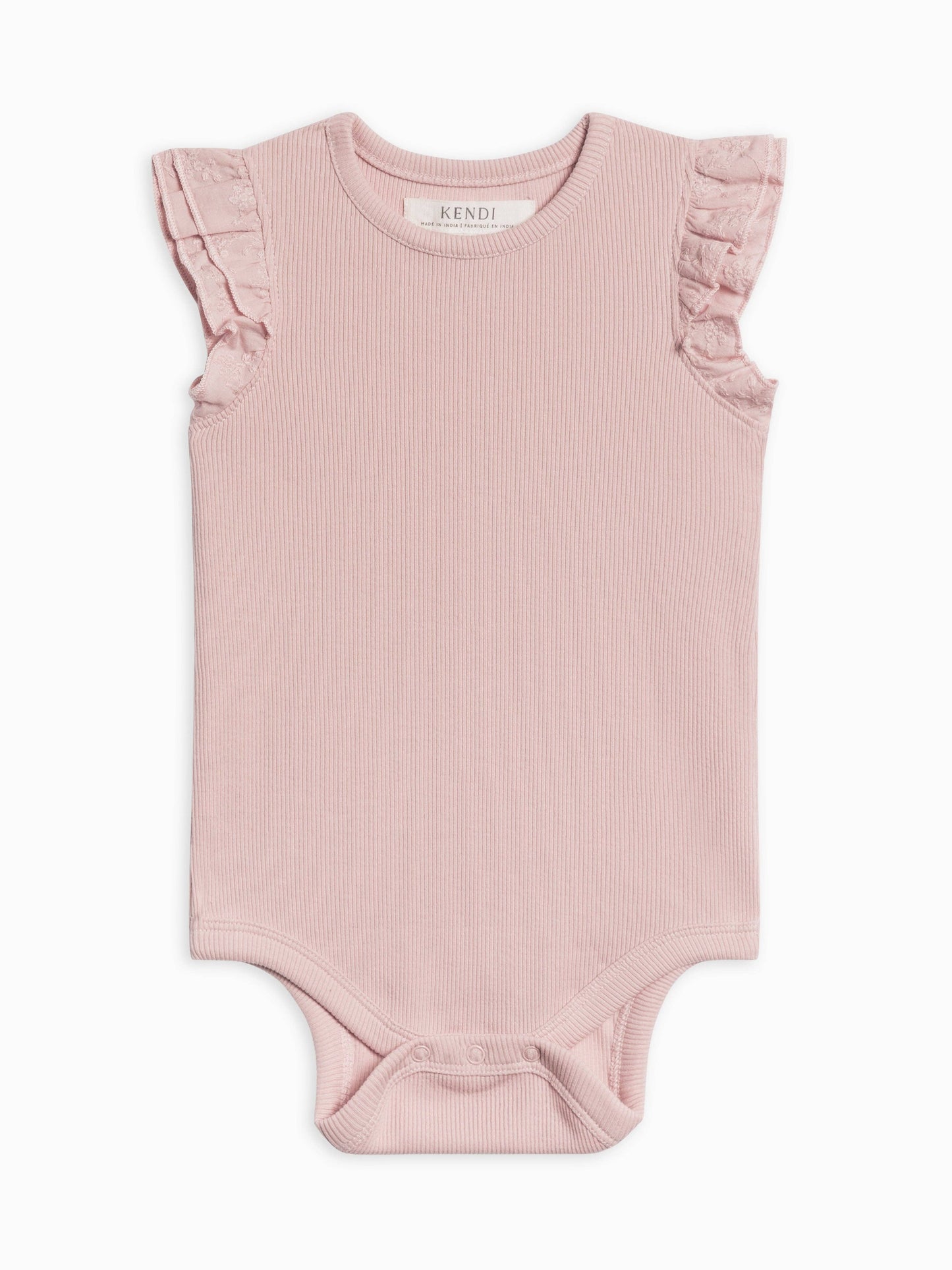 Maggie Ribbed Short Sleeve Bodysuit with Eyelet Ruffle