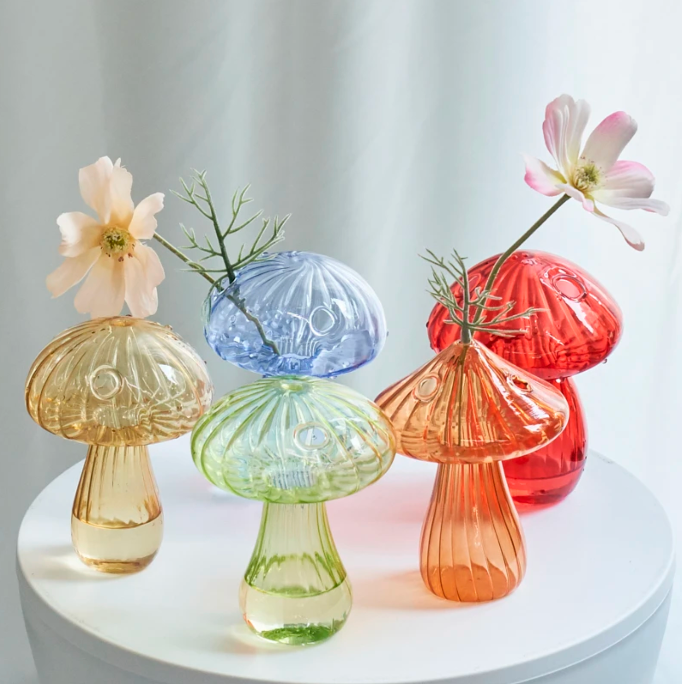 Mini Glass Mushroom Bud Vase: Red