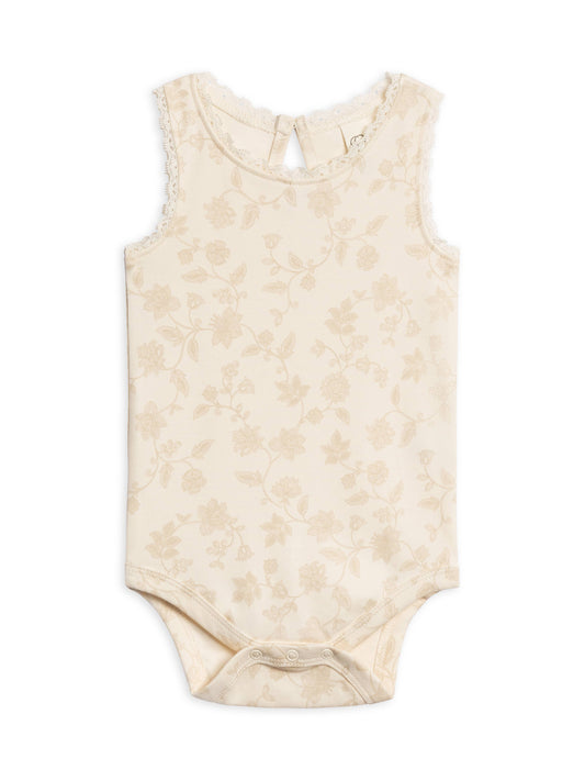 Organic Baby Luna Lace Bodysuit - Aria Floral / Beige