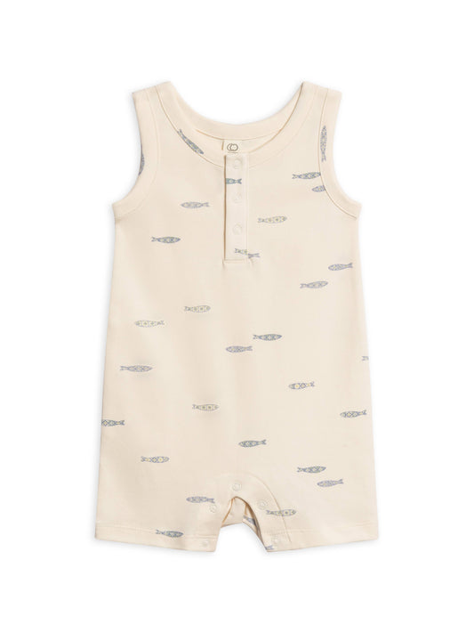 Organic Baby Nile Romper - Fish / Marino + Rain