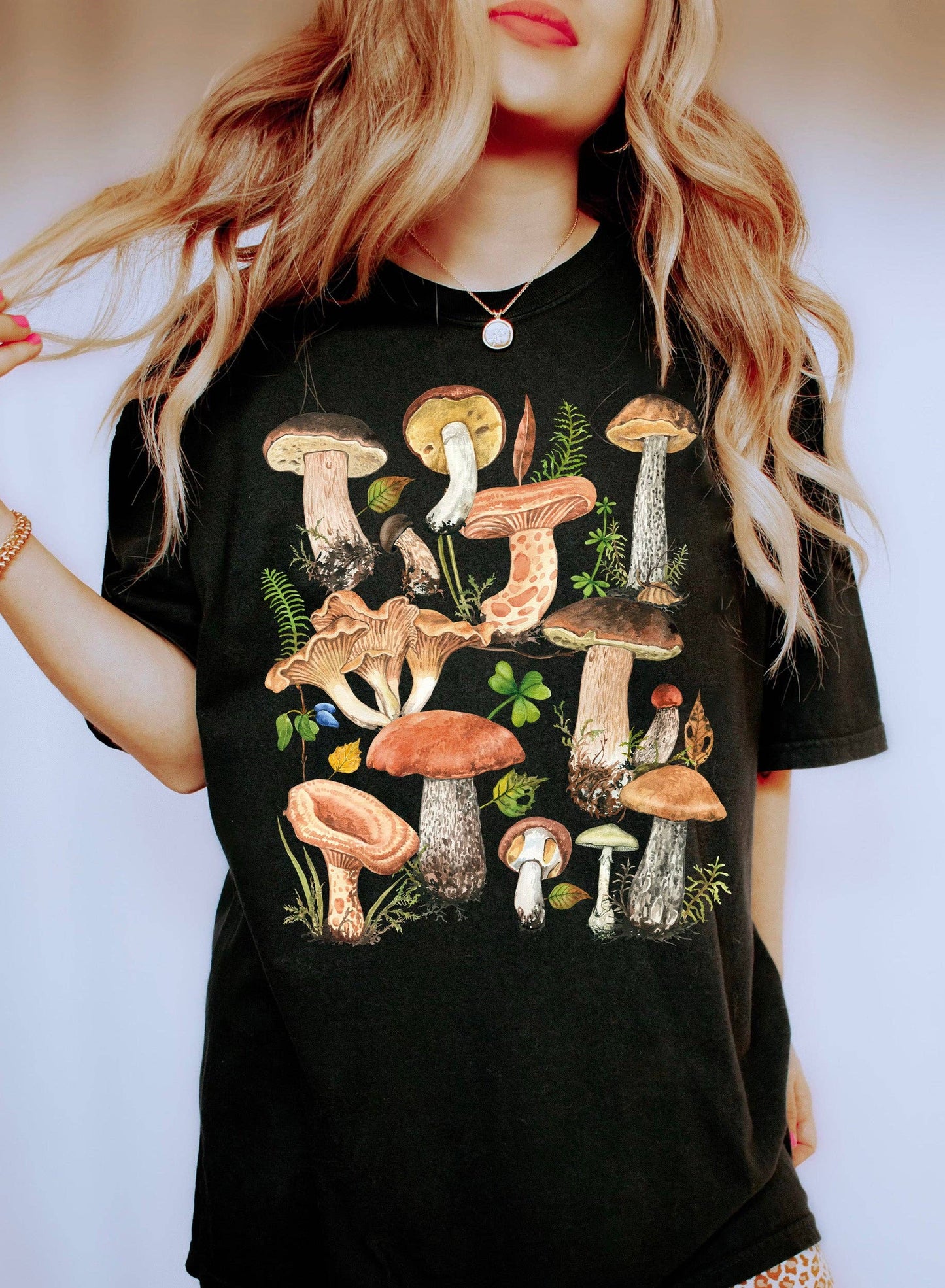 Mushroom Mix Mystical T-Shirt: Light Green / L
