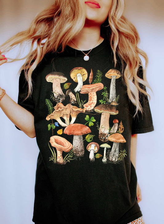 Mushroom Mix Mystical T-Shirt: Light Green / L