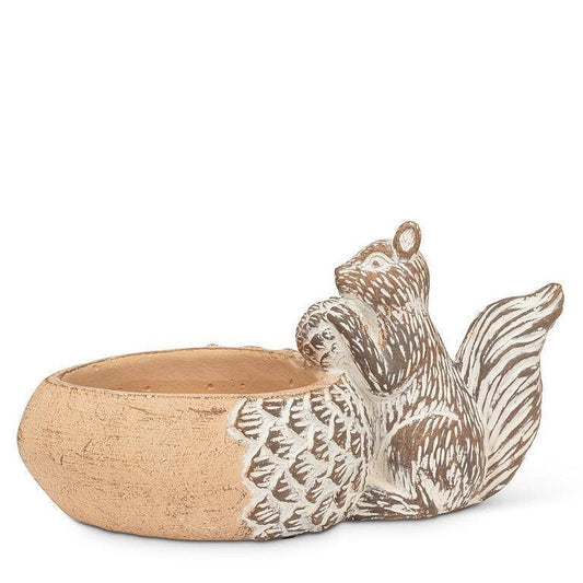 Acorn with Squirrel Low Bowl/Planter