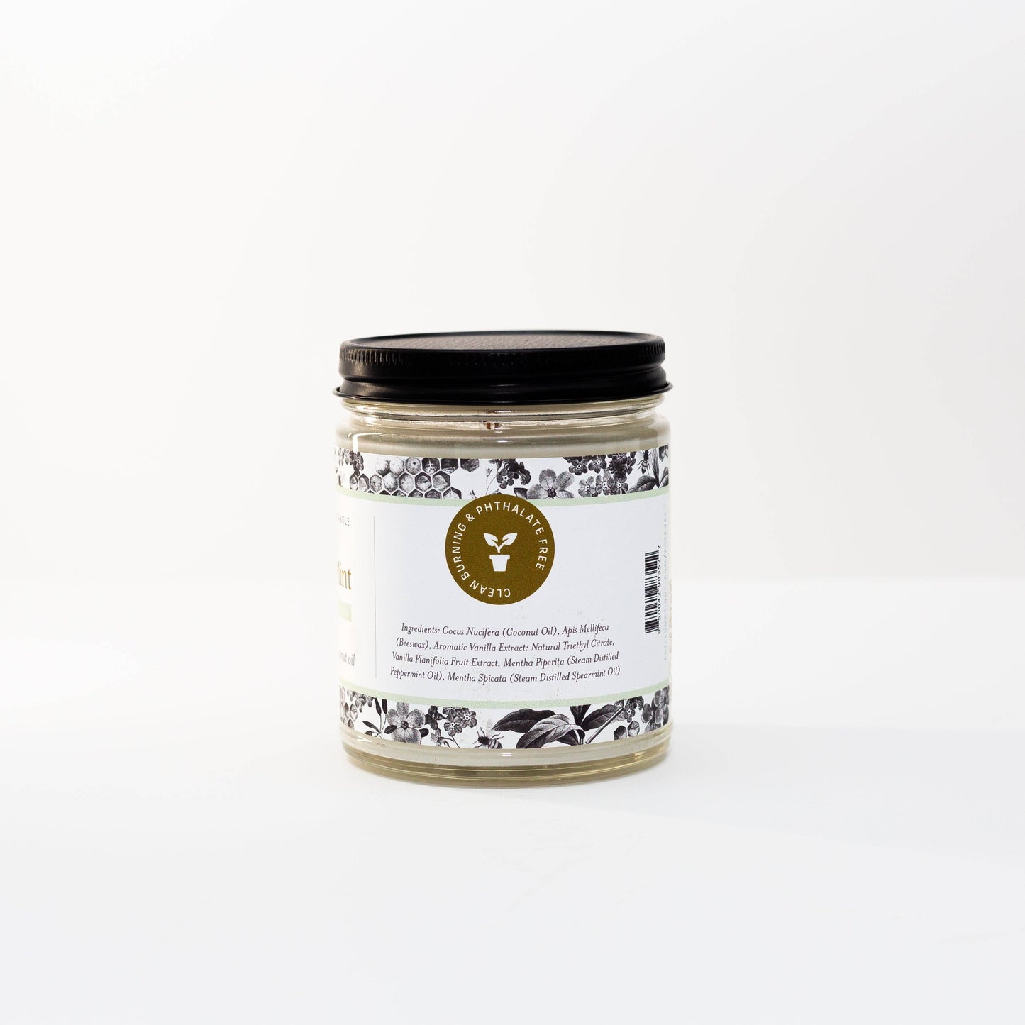 Vanilla Mint Natural Essential Oil Beeswax Candle: 9 oz Straight Sided Jar