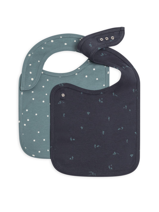 Organic Baby 2-Pack Bibs - Square Dot + Cactus Navy