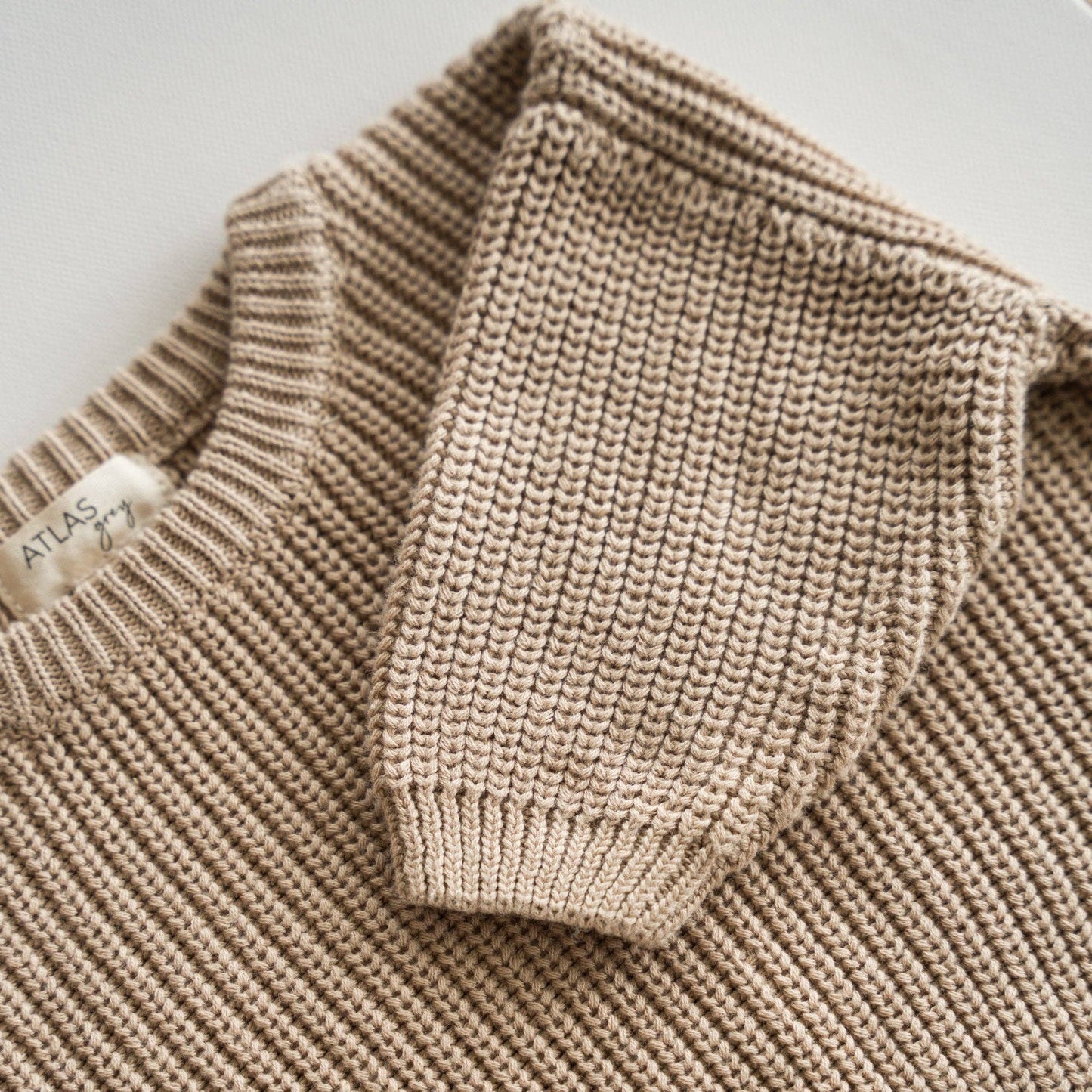 Organic Chunky Knit Sweater: Linen / 3-6M