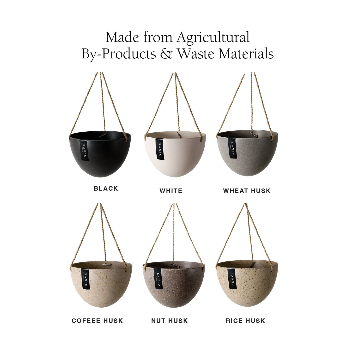 8" Upcycled Hanging Planters: Bamboo Fibre (Black)