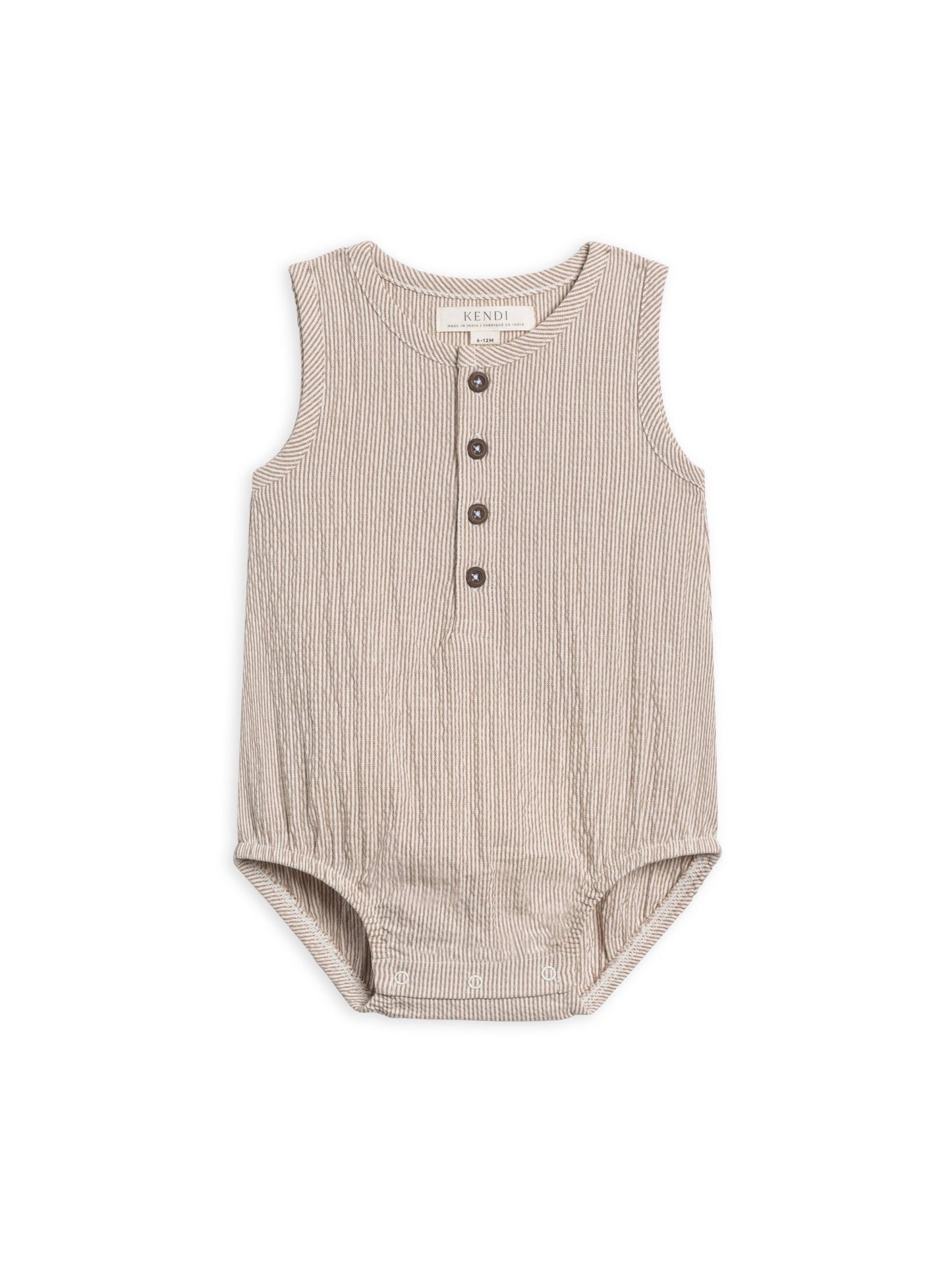 Organic Wren Seersucker Bubble Romper - Shore Stripe/Truffle: 3-6M