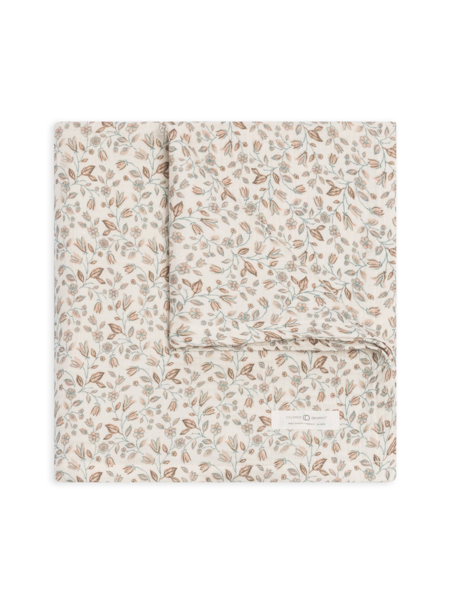 Organic Baby Muslin Swaddle Blanket - Yuma Floral/Teal+Taupe