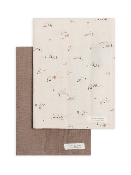 Organic Baby Muslin Burp Cloth (2-pack) - Desert + Taupe