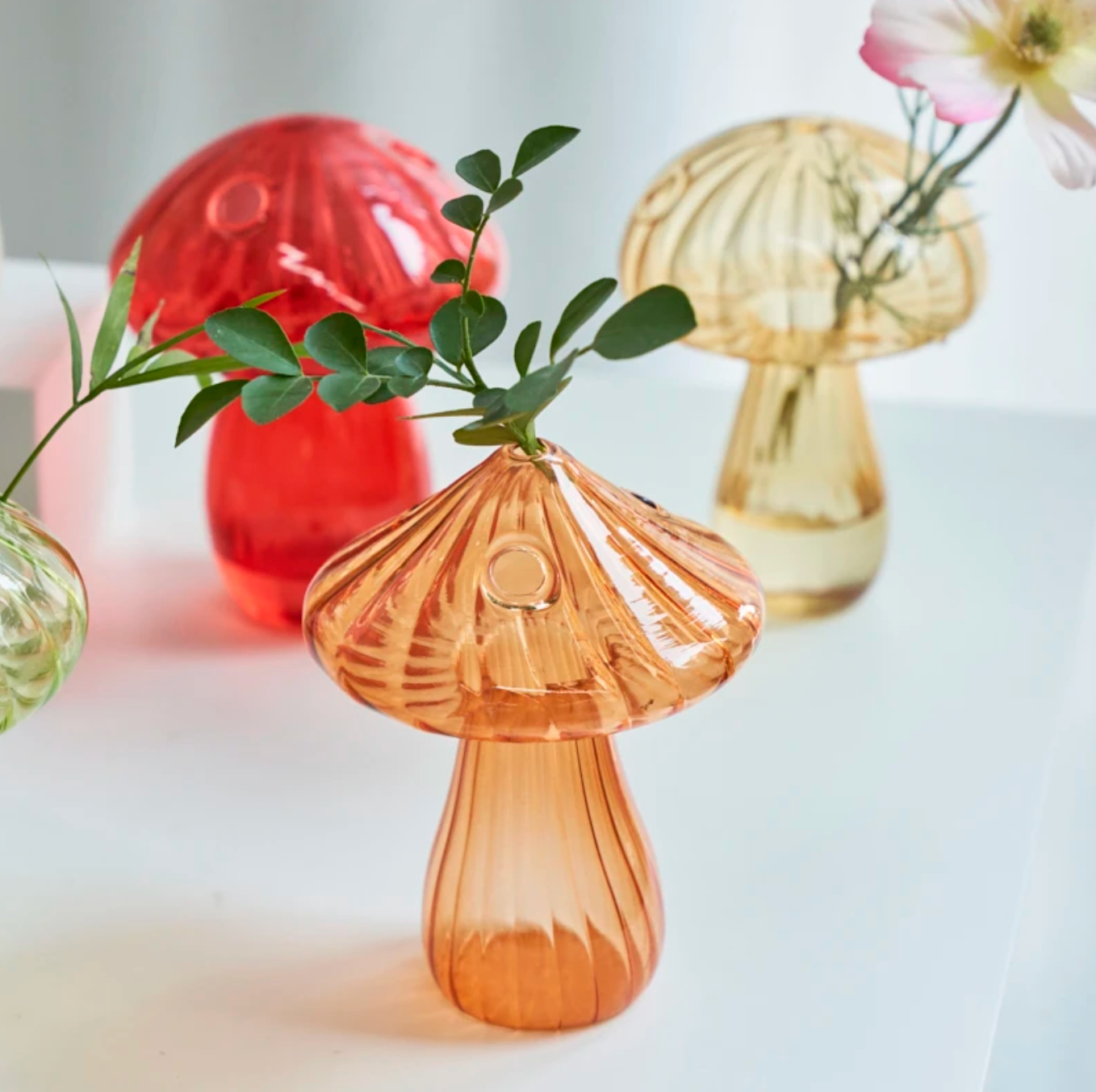 Mini Glass Mushroom Bud Vase: Red