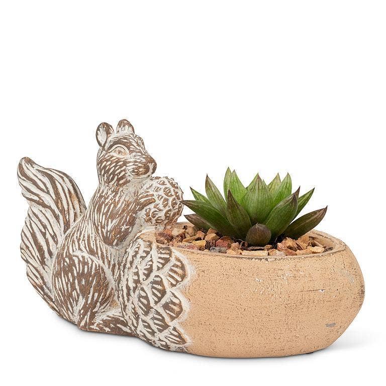 Acorn with Squirrel Low Bowl/Planter