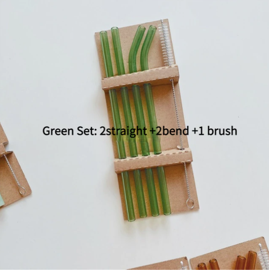 Set of 4 Glass Straws: Green