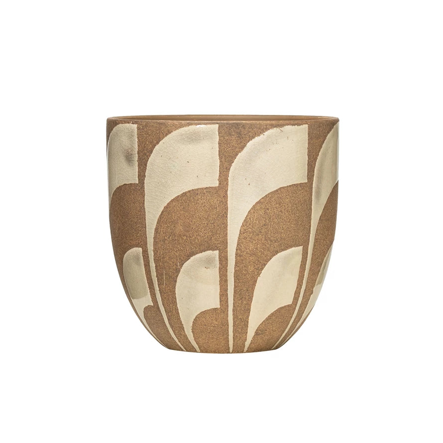 Hand-Painted Terracotta Planter w/Plant & Trellis