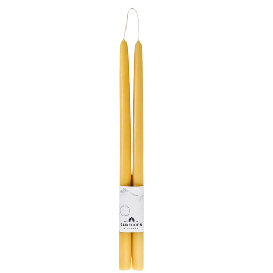 Pair of Hand-Dipped Beeswax Taper Candles: 16" / Raw