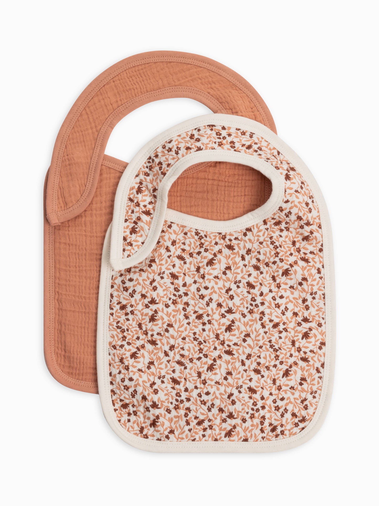 'Eden Floral+Salmon' Organic Muslin Classic Bib Set (2-pack)