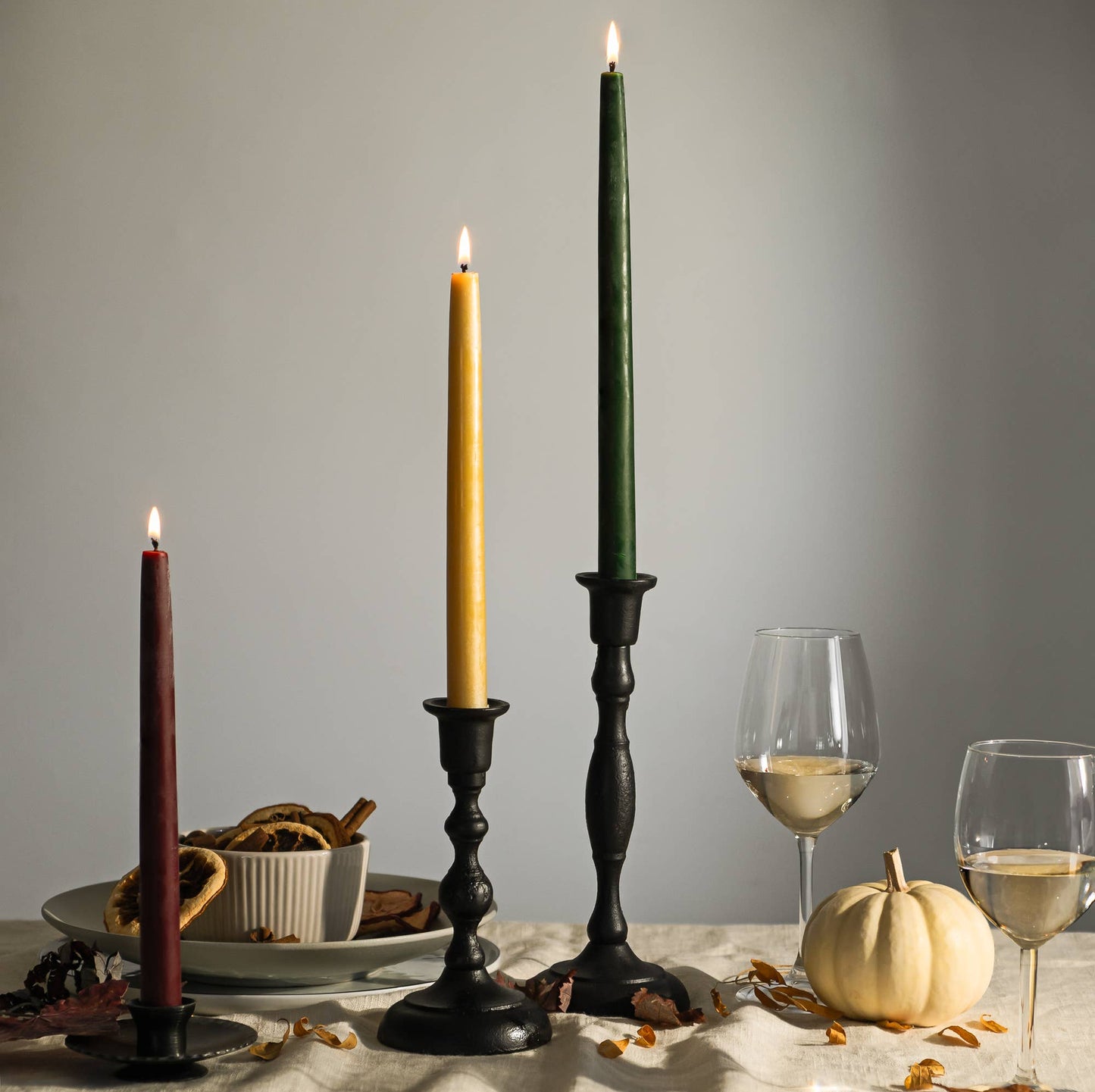 Pair of Hand-Dipped Beeswax Taper Candles: 12" / Dove Gray