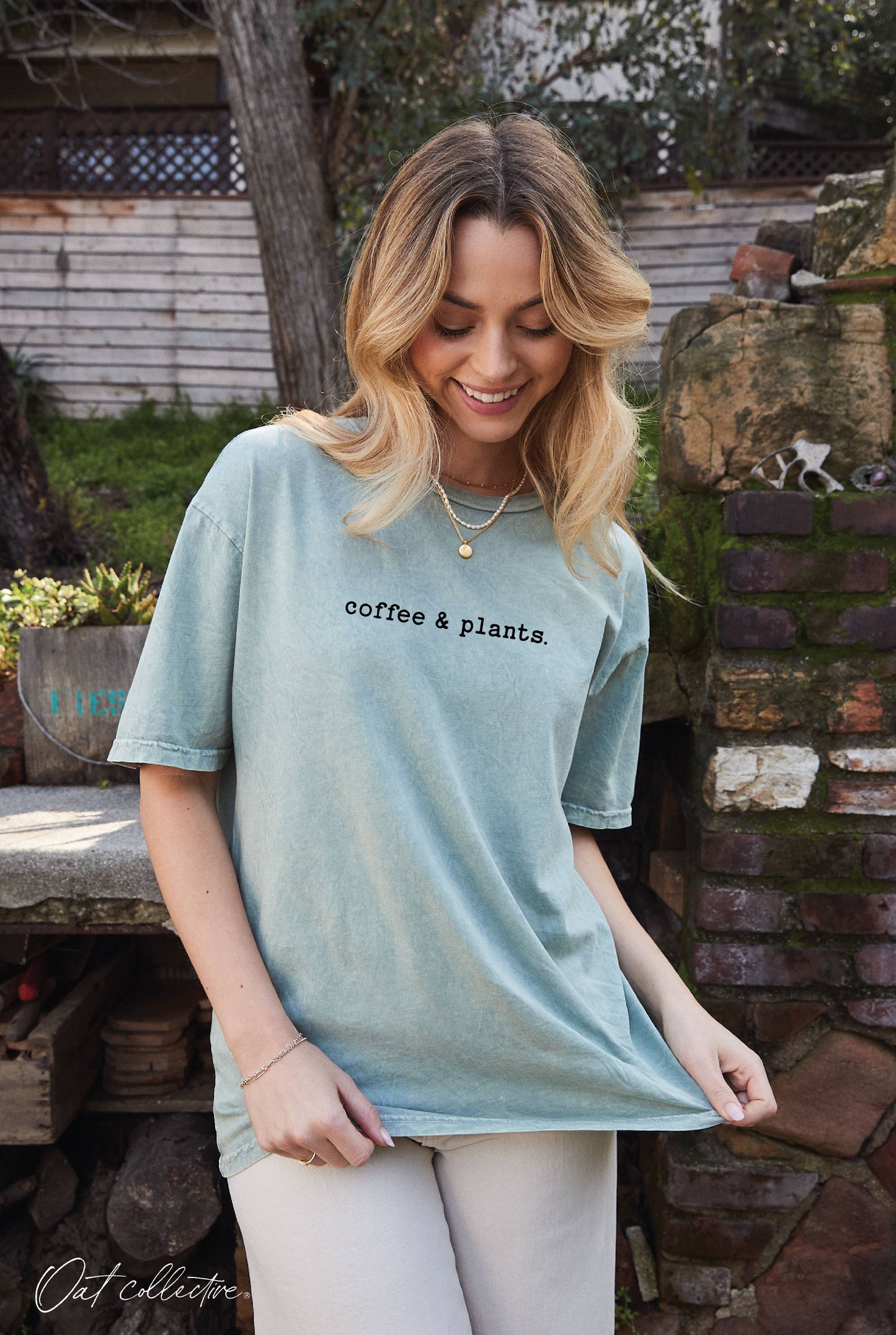 COFFEE AND PLANTS Mineral Washed Graphic Top