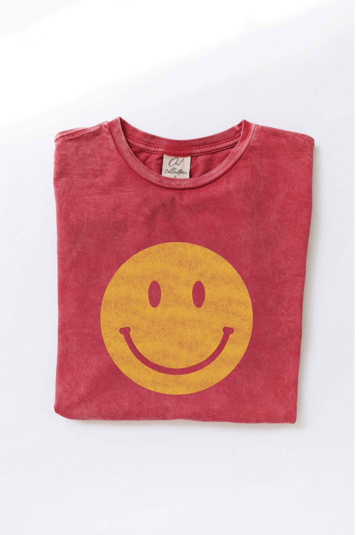 Smiley Face Mineral Washed Graphic Top