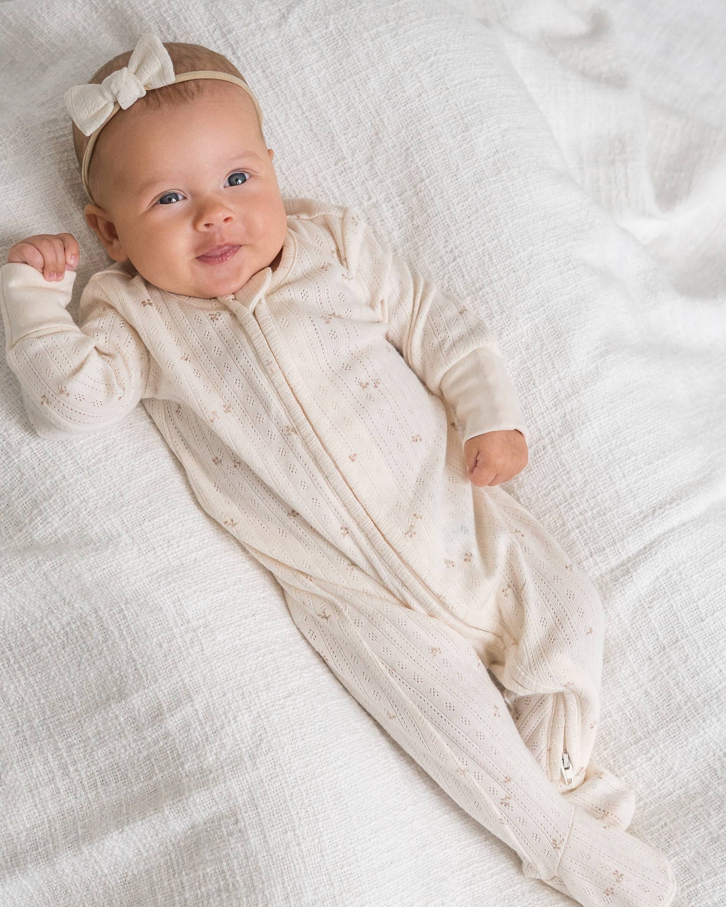 Maya Brushed Back Pointelle Footed Zipper Sleeper