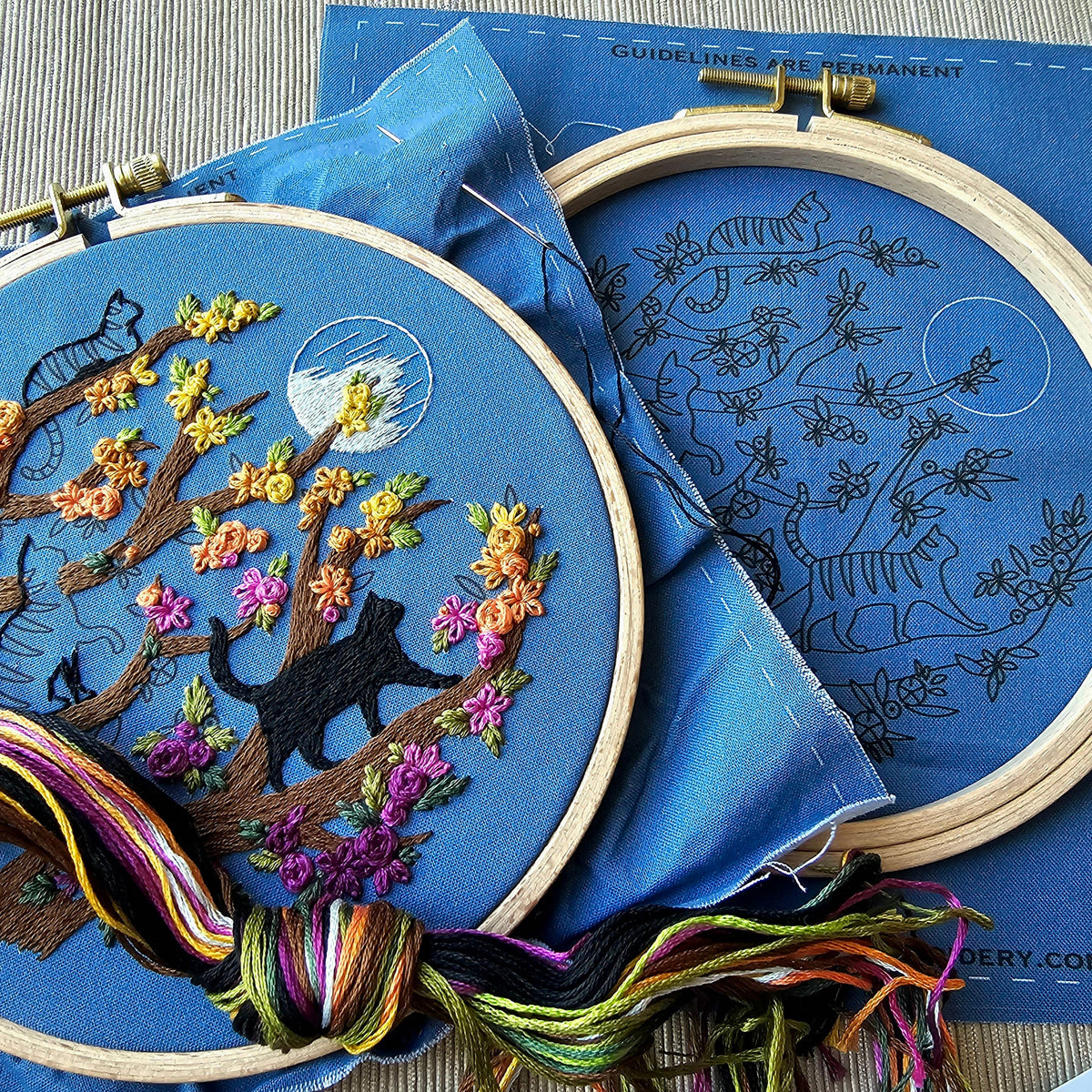 Cats & Full Moon Embroidery Kit: Black Cats