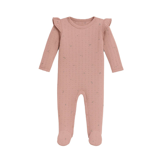 Addy Brushed Back Pointelle Flutter Sleeve Footed Romper