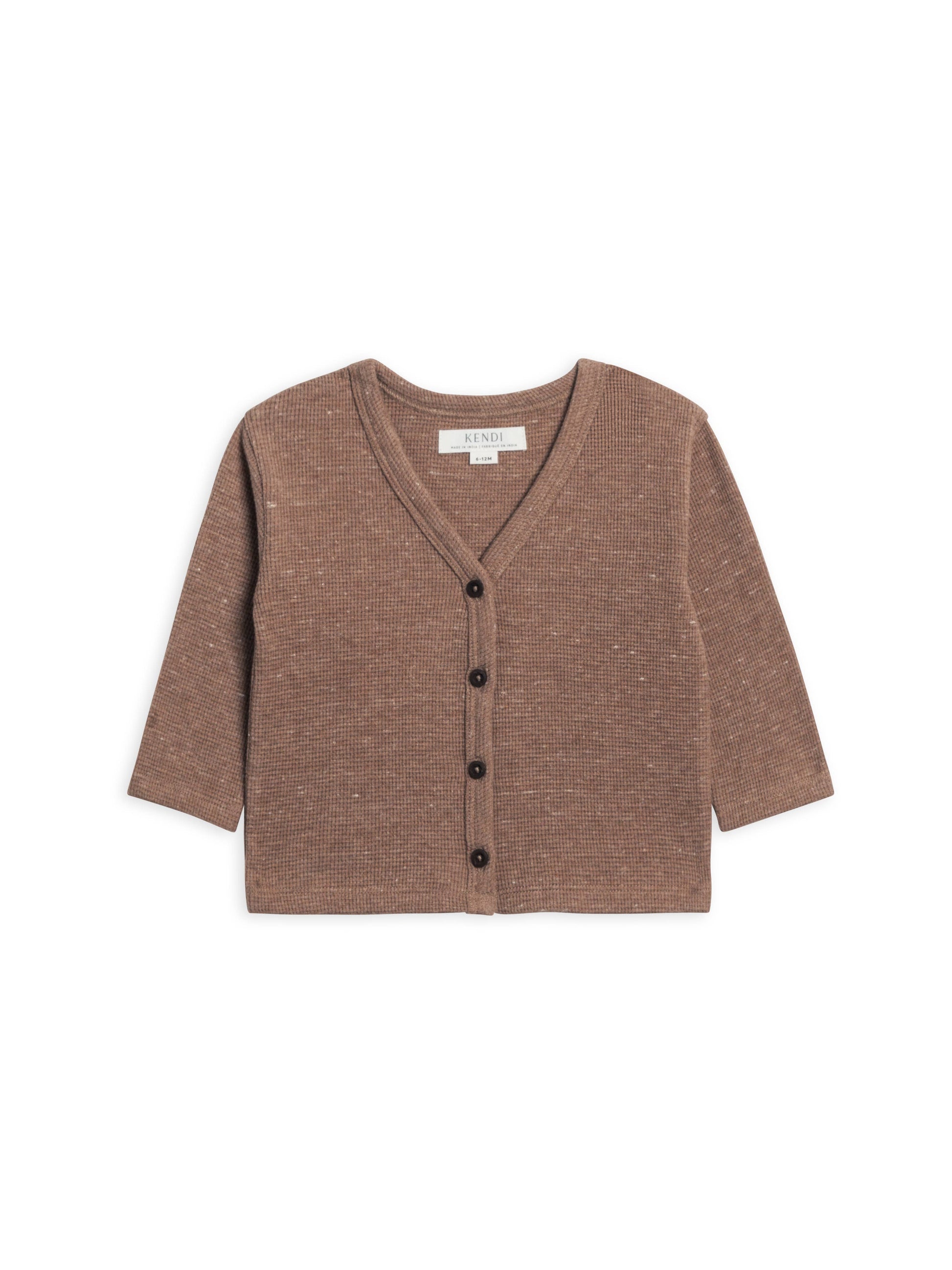 Wells Waffle Knit Button Cardigan Heather Mocha: 6-12M