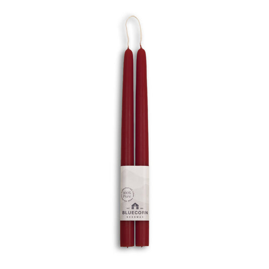 Pair of Hand-Dipped Beeswax Taper Candle Gifts for Fall Home: Burgundy / 12"