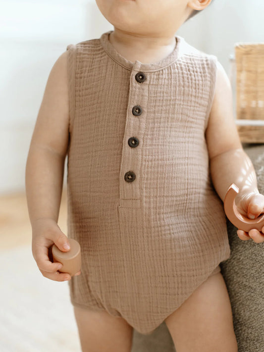 Bowie Muslin Bubble Romper - Truffle