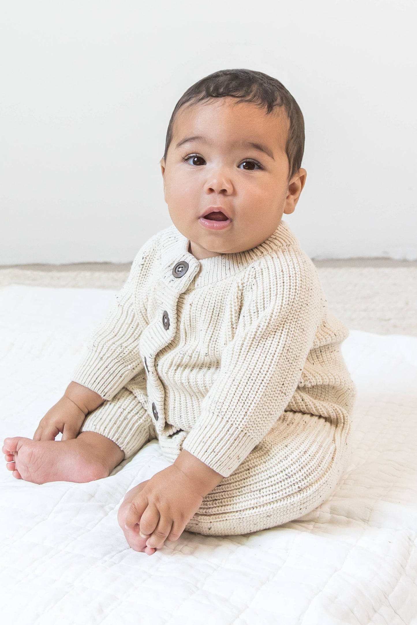 Organic Baby Milo Sweater Romper - Ivory / Fleck: 3-6M