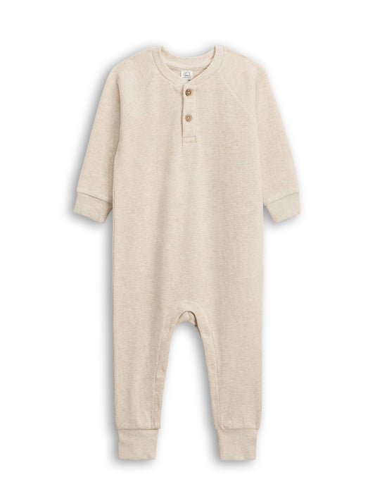 Organic Baby Crosby Waffle Henley Romper - Heather Oat: 18-24M