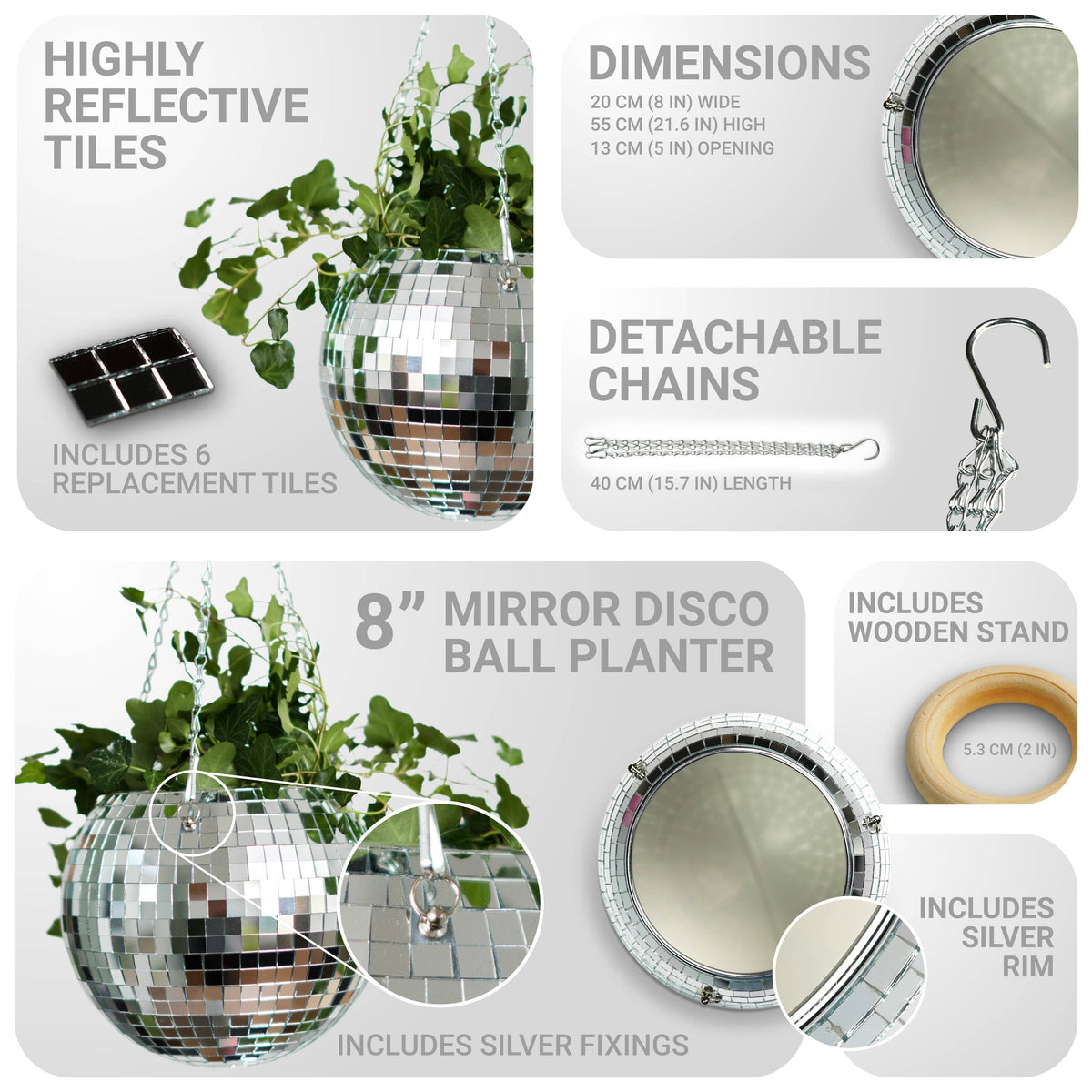 Disco Ball Hanging Planter 8-inch