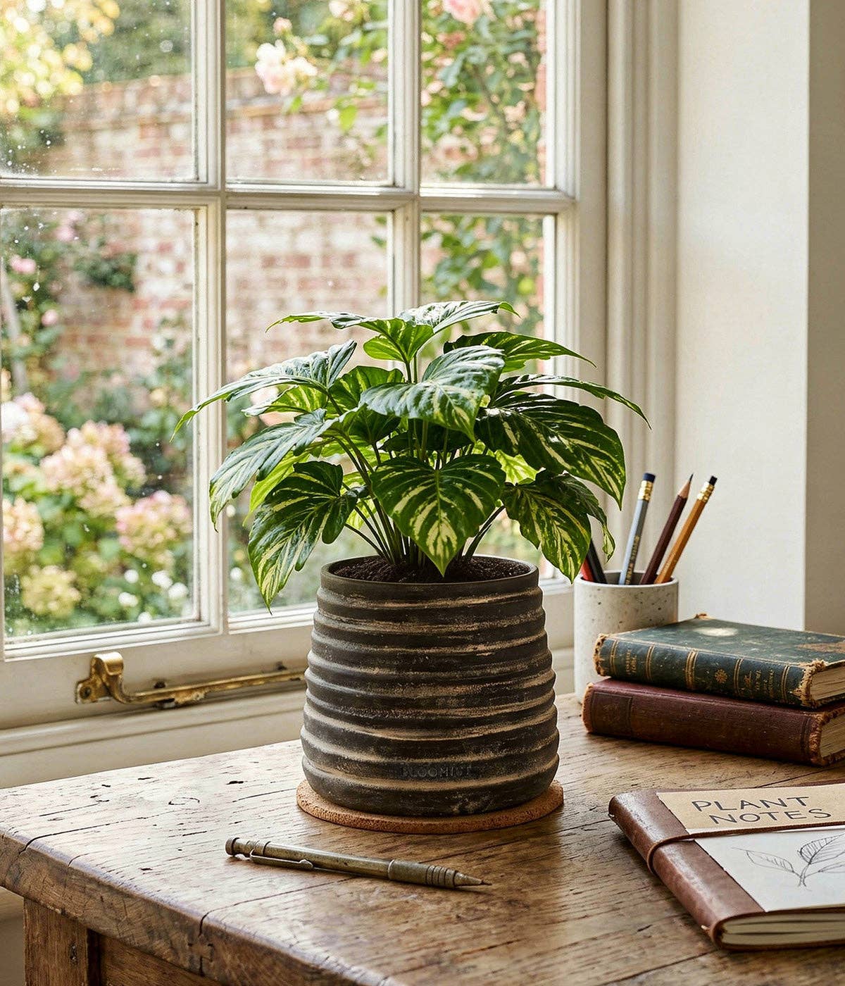 Ridge Terracotta Planter, Dark Charcoal Wash