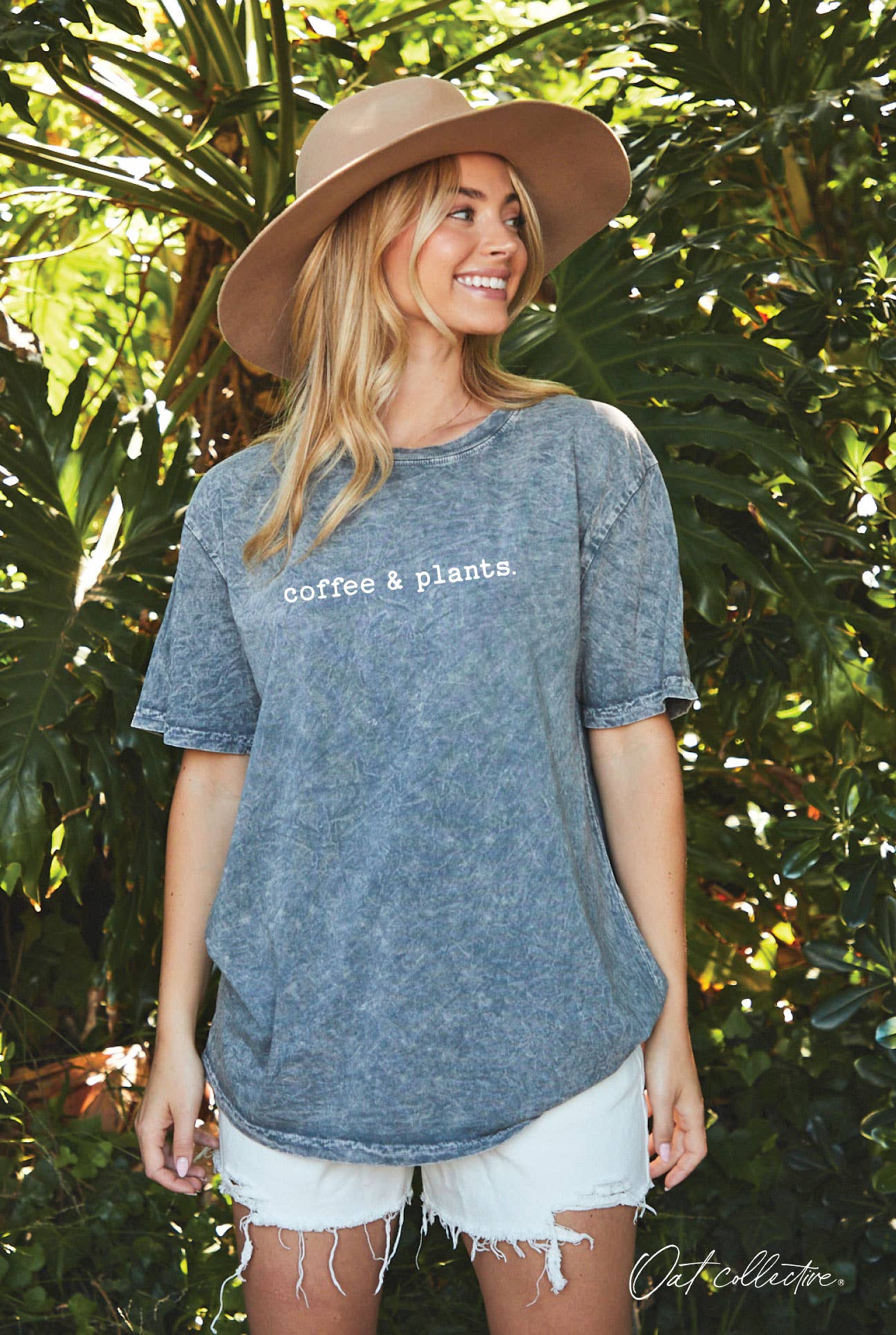 COFFEE AND PLANTS Mineral Washed Graphic Top